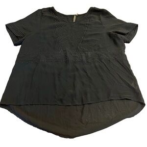 Renee C Black Sheer Scoop Neck Short Sleeve Top Embroidered Size XL